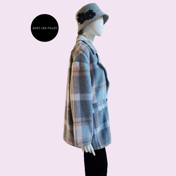 AVEC LES FILLES NEW Plaid Double Breast Flap Pockets Peacoat L - Picture 5 of 11